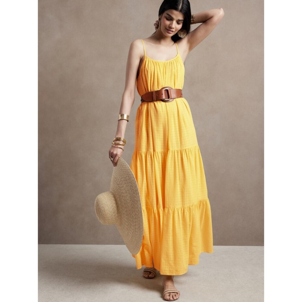 Banana Republic Canna Cotton Gauze Maxi Dress Yellow XS